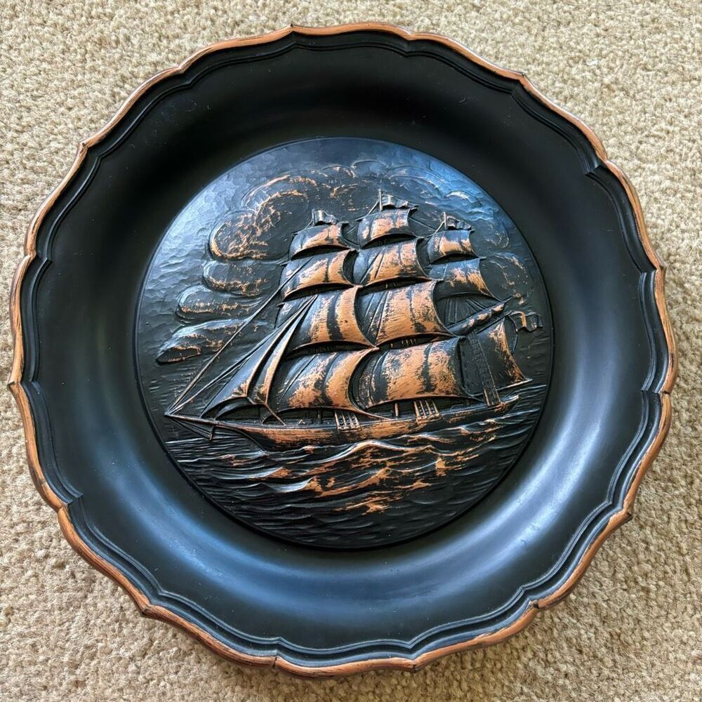 Coppercraft Guild Ship 10” Vintage Wall Hanging Plate 1974